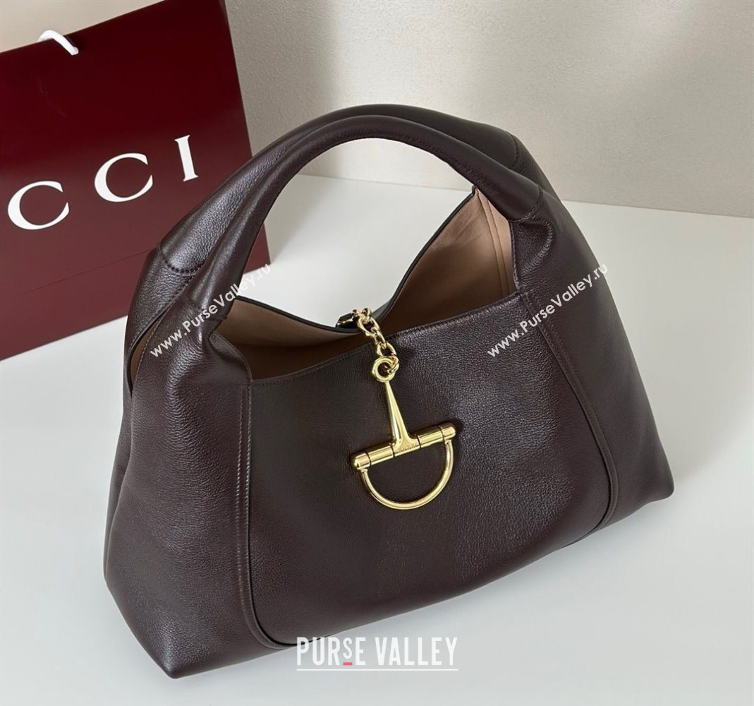 Gucci Softbit Leather Maxi Shoulder Bag with Oversized Half Horsebit Dark Brown 2025 837466 (DLH-251124105)