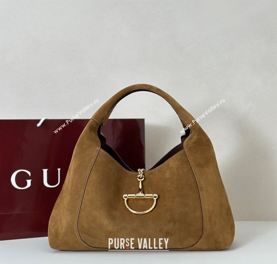Gucci Softbit Suede Maxi Shoulder Bag with Oversized Half Horsebit Brown 2025 837466 (DLH-251124106)