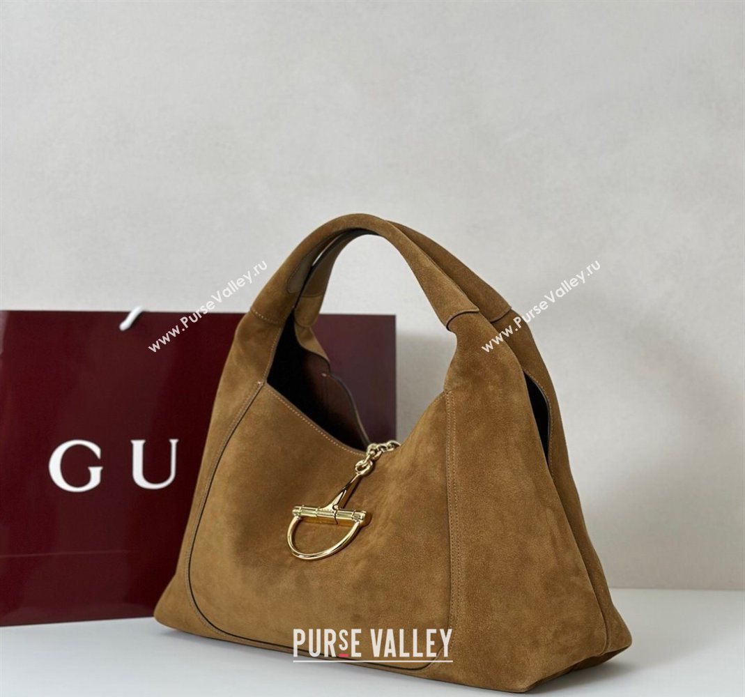 Gucci Softbit Suede Maxi Shoulder Bag with Oversized Half Horsebit Brown 2025 837466 (DLH-251124106)
