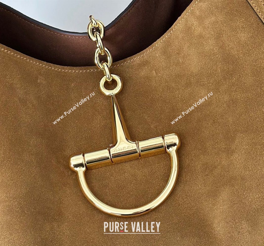 Gucci Softbit Suede Maxi Shoulder Bag with Oversized Half Horsebit Brown 2025 837466 (DLH-251124106)