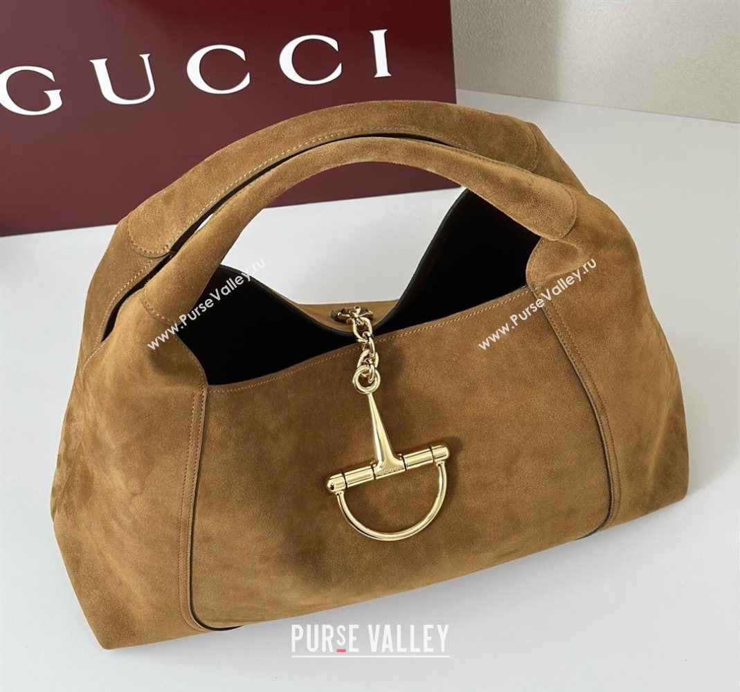 Gucci Softbit Suede Maxi Shoulder Bag with Oversized Half Horsebit Brown 2025 837466 (DLH-251124106)
