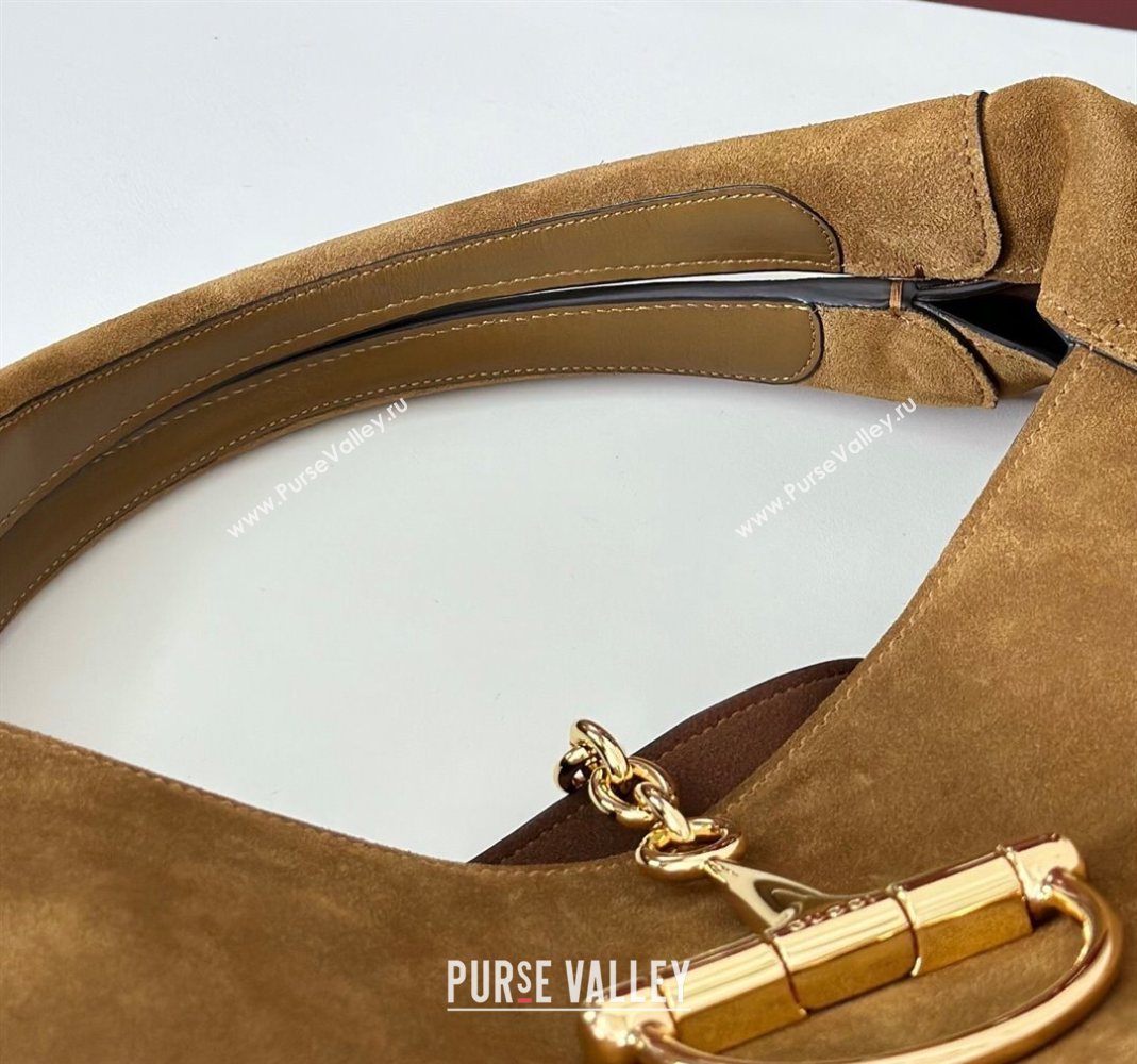 Gucci Softbit Suede Maxi Shoulder Bag with Oversized Half Horsebit Brown 2025 837466 (DLH-251124106)