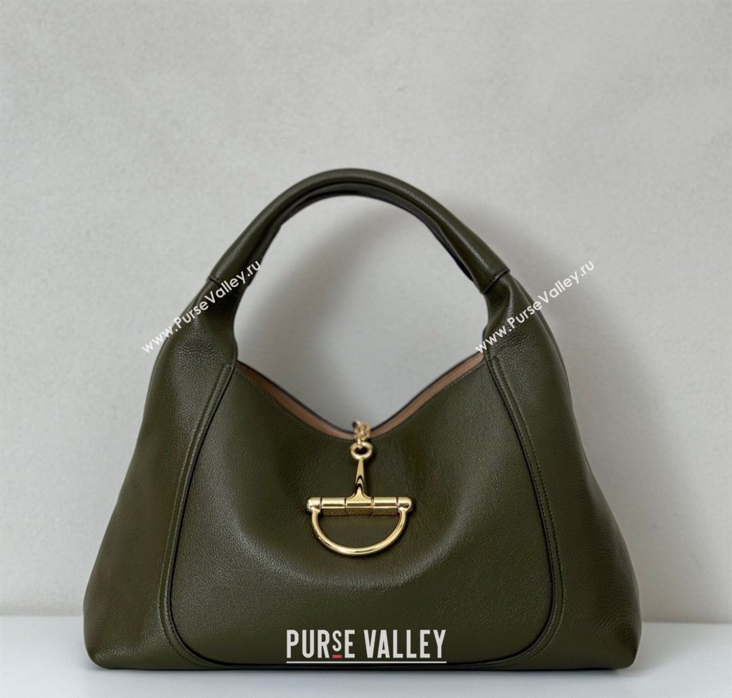 Gucci Softbit Leather Maxi Shoulder Bag with Oversized Half Horsebit Khaki 2025 837466 (DLH-251124107)