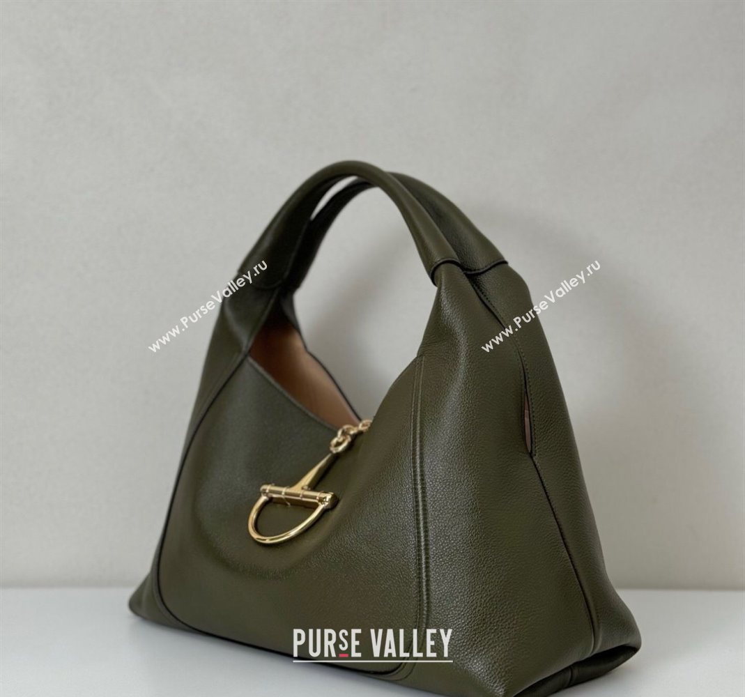 Gucci Softbit Leather Maxi Shoulder Bag with Oversized Half Horsebit Khaki 2025 837466 (DLH-251124107)