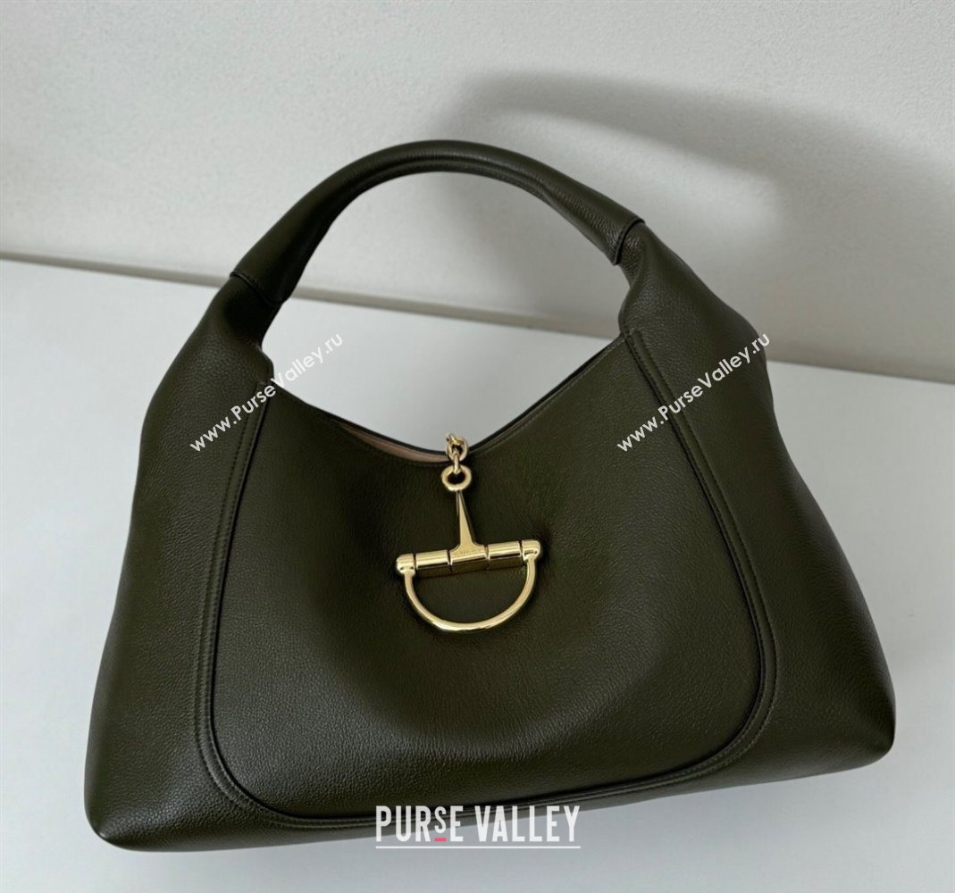 Gucci Softbit Leather Maxi Shoulder Bag with Oversized Half Horsebit Khaki 2025 837466 (DLH-251124107)