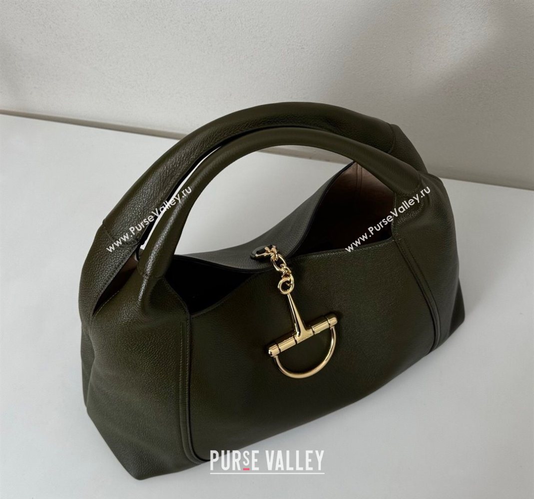 Gucci Softbit Leather Maxi Shoulder Bag with Oversized Half Horsebit Khaki 2025 837466 (DLH-251124107)