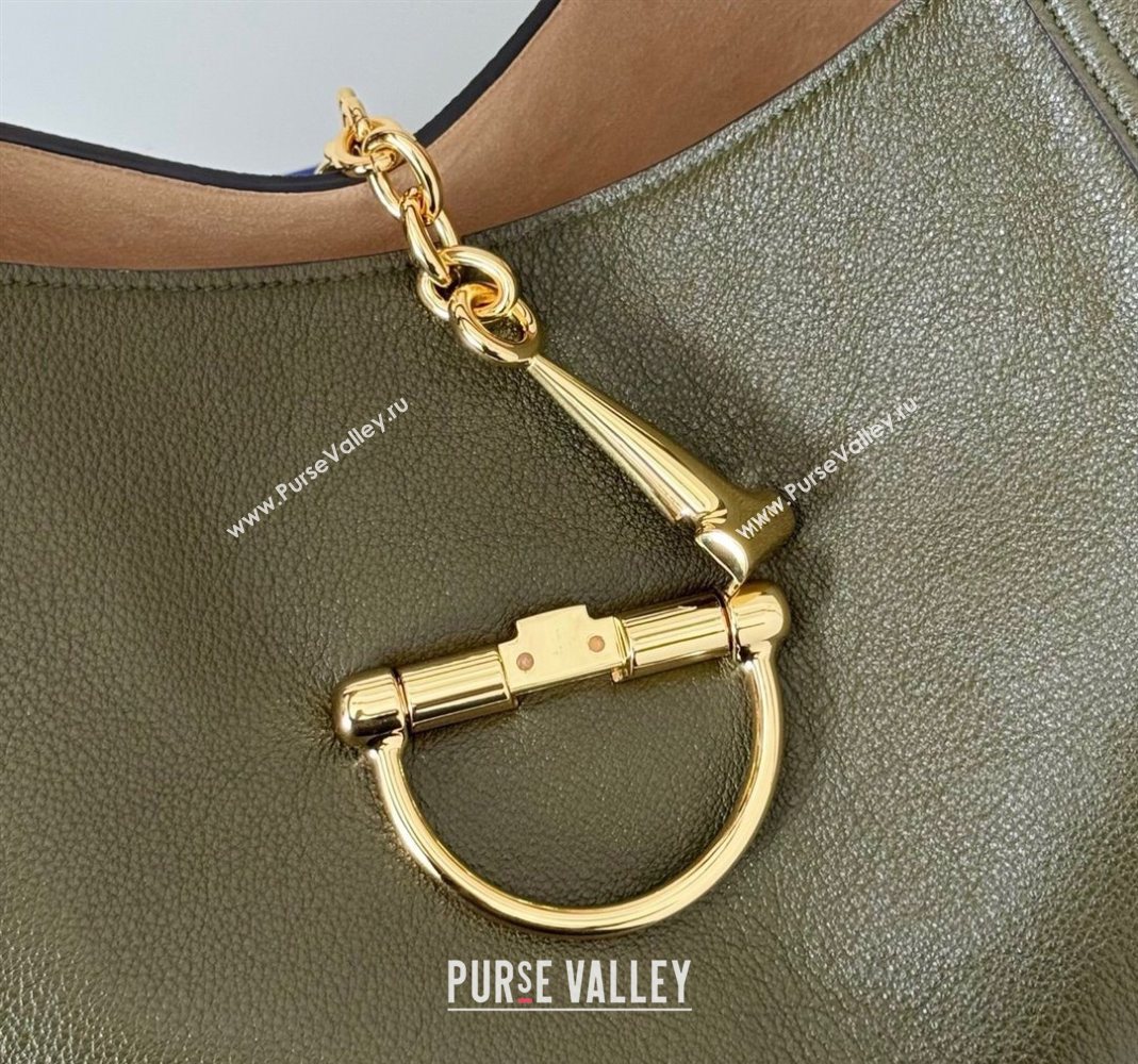 Gucci Softbit Leather Maxi Shoulder Bag with Oversized Half Horsebit Khaki 2025 837466 (DLH-251124107)