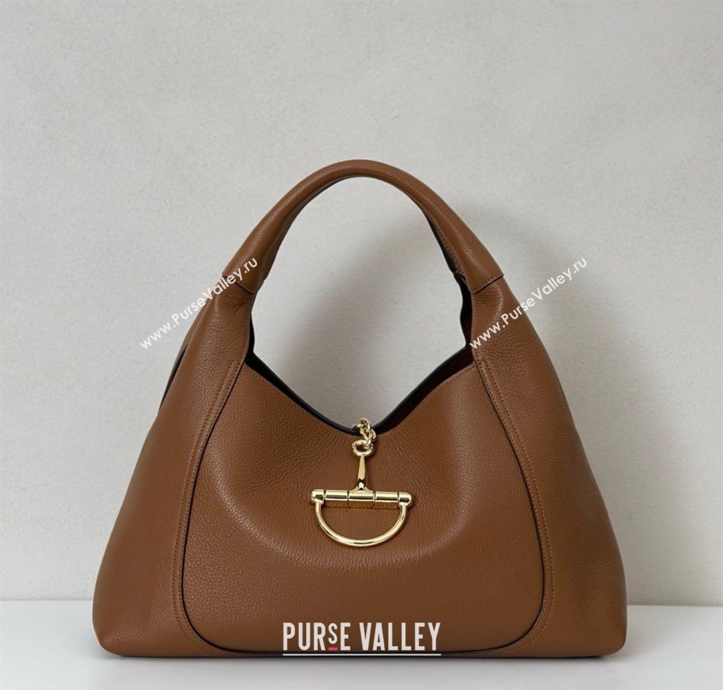 Gucci Softbit Leather Maxi Shoulder Bag with Oversized Half Horsebit Brown 2025 837466 (DLH-251124108)