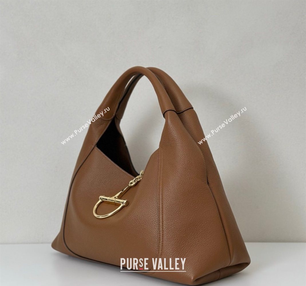 Gucci Softbit Leather Maxi Shoulder Bag with Oversized Half Horsebit Brown 2025 837466 (DLH-251124108)