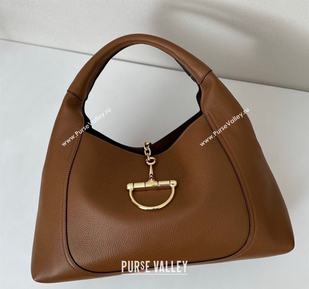Gucci Softbit Leather Maxi Shoulder Bag with Oversized Half Horsebit Brown 2025 837466 (DLH-251124108)