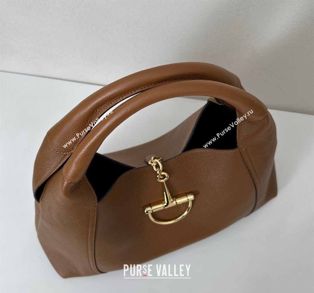 Gucci Softbit Leather Maxi Shoulder Bag with Oversized Half Horsebit Brown 2025 837466 (DLH-251124108)