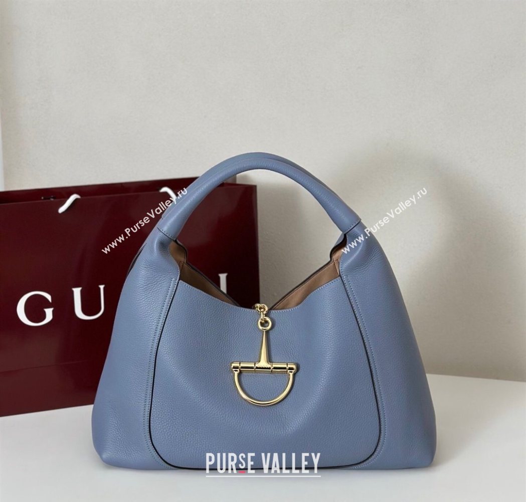 Gucci Softbit Leather Maxi Shoulder Bag with Oversized Half Horsebit Light Blue 2025 837466 (DLH-251124111)