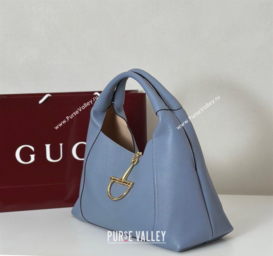 Gucci Softbit Leather Maxi Shoulder Bag with Oversized Half Horsebit Light Blue 2025 837466 (DLH-251124111)
