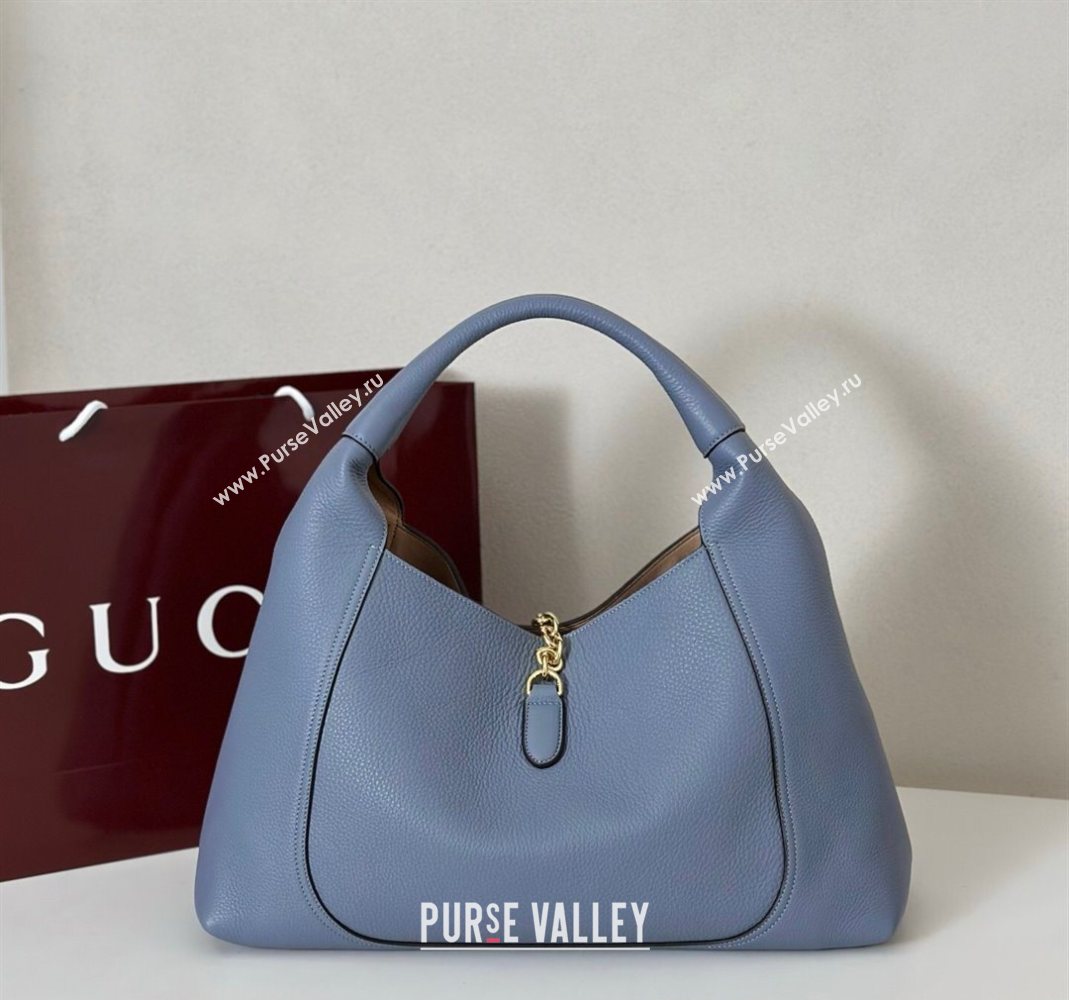 Gucci Softbit Leather Maxi Shoulder Bag with Oversized Half Horsebit Light Blue 2025 837466 (DLH-251124111)