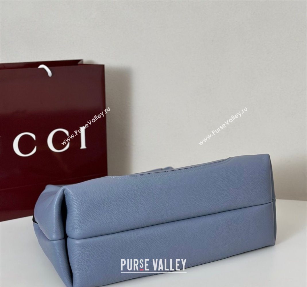 Gucci Softbit Leather Maxi Shoulder Bag with Oversized Half Horsebit Light Blue 2025 837466 (DLH-251124111)
