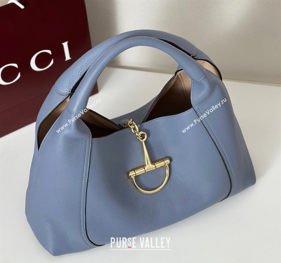 Gucci Softbit Leather Maxi Shoulder Bag with Oversized Half Horsebit Light Blue 2025 837466 (DLH-251124111)