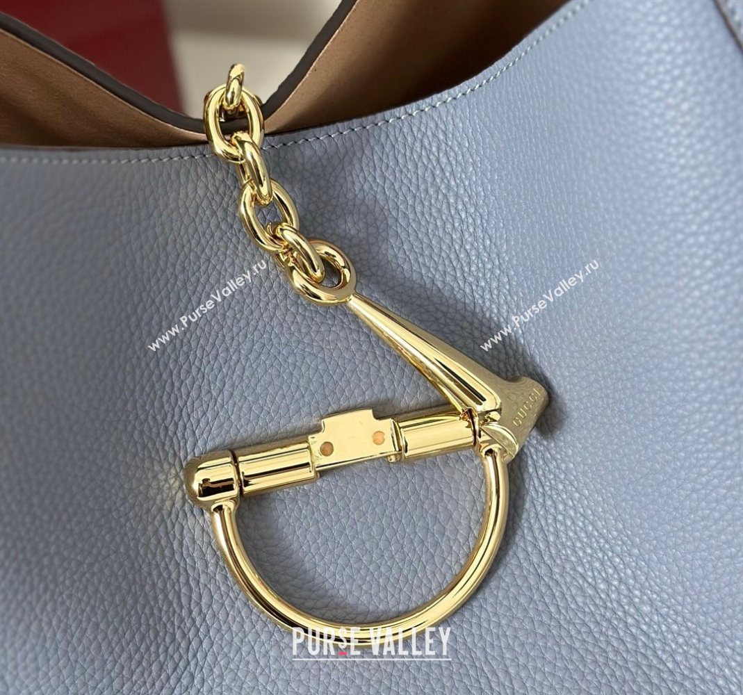 Gucci Softbit Leather Maxi Shoulder Bag with Oversized Half Horsebit Light Blue 2025 837466 (DLH-251124111)