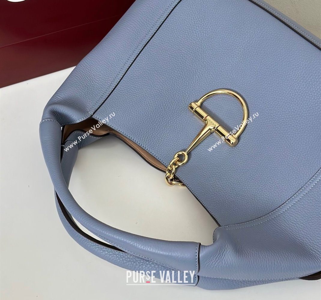 Gucci Softbit Leather Maxi Shoulder Bag with Oversized Half Horsebit Light Blue 2025 837466 (DLH-251124111)