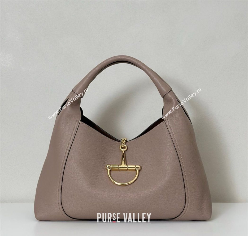 Gucci Softbit Leather Maxi Shoulder Bag with Oversized Half Horsebit Taupe 2025 837466 (DLH-251124113)