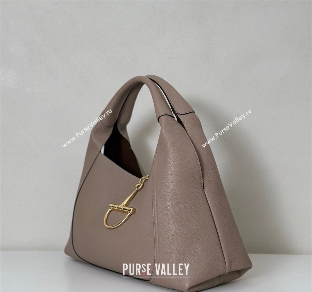Gucci Softbit Leather Maxi Shoulder Bag with Oversized Half Horsebit Taupe 2025 837466 (DLH-251124113)
