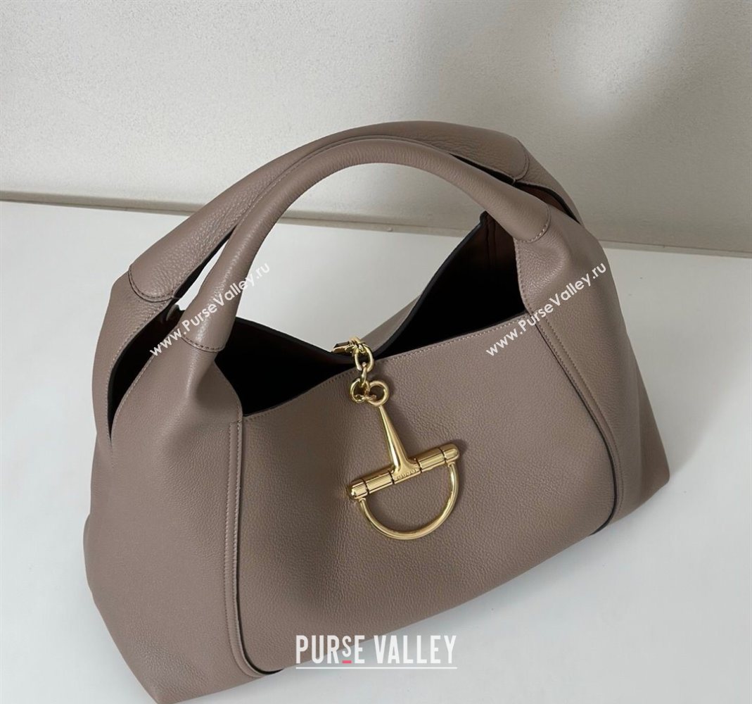 Gucci Softbit Leather Maxi Shoulder Bag with Oversized Half Horsebit Taupe 2025 837466 (DLH-251124113)