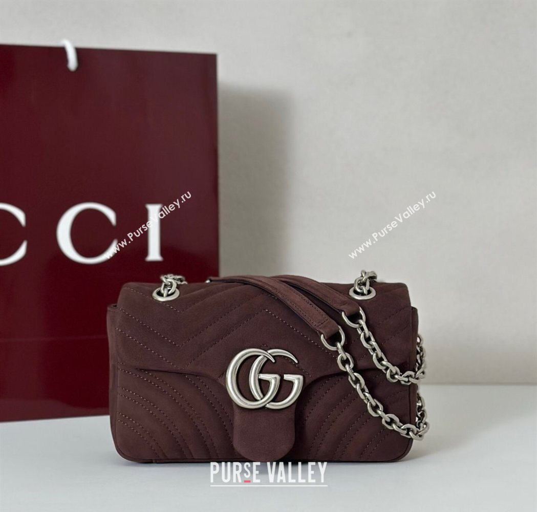 Gucci GG Marmont Small shoulder bag in Suede Dark Brown 2025 837280 (DLH-251124135)