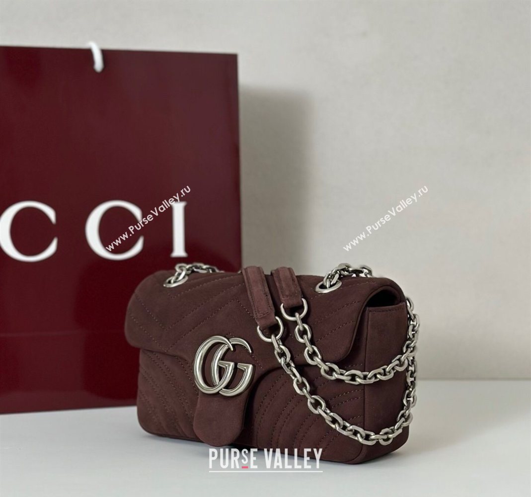 Gucci GG Marmont Small shoulder bag in Suede Dark Brown 2025 837280 (DLH-251124135)