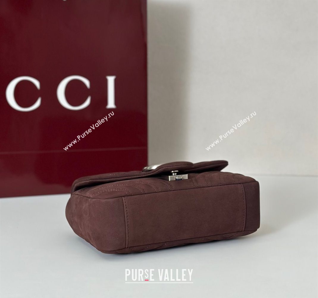 Gucci GG Marmont Small shoulder bag in Suede Dark Brown 2025 837280 (DLH-251124135)