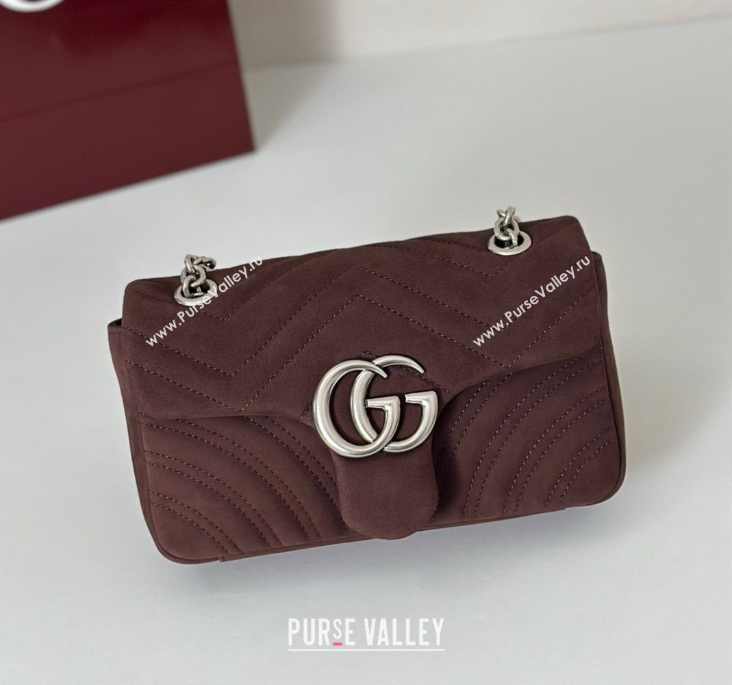 Gucci GG Marmont Small shoulder bag in Suede Dark Brown 2025 837280 (DLH-251124135)