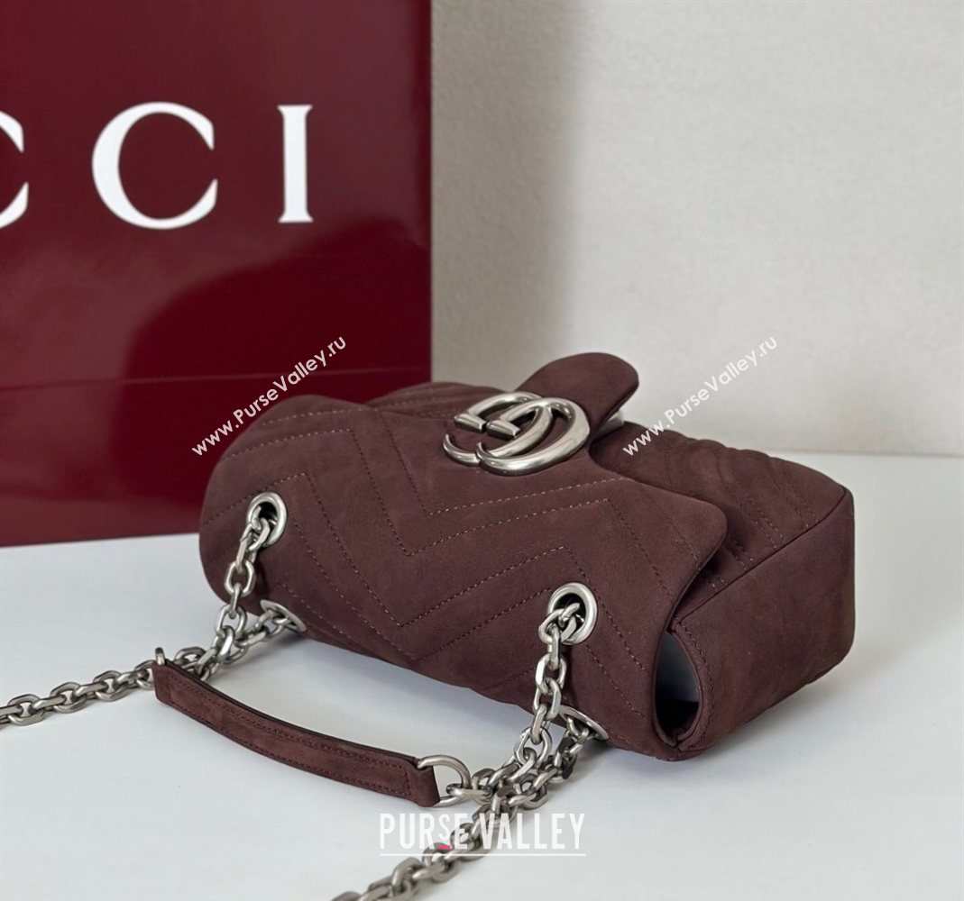 Gucci GG Marmont Small shoulder bag in Suede Dark Brown 2025 837280 (DLH-251124135)