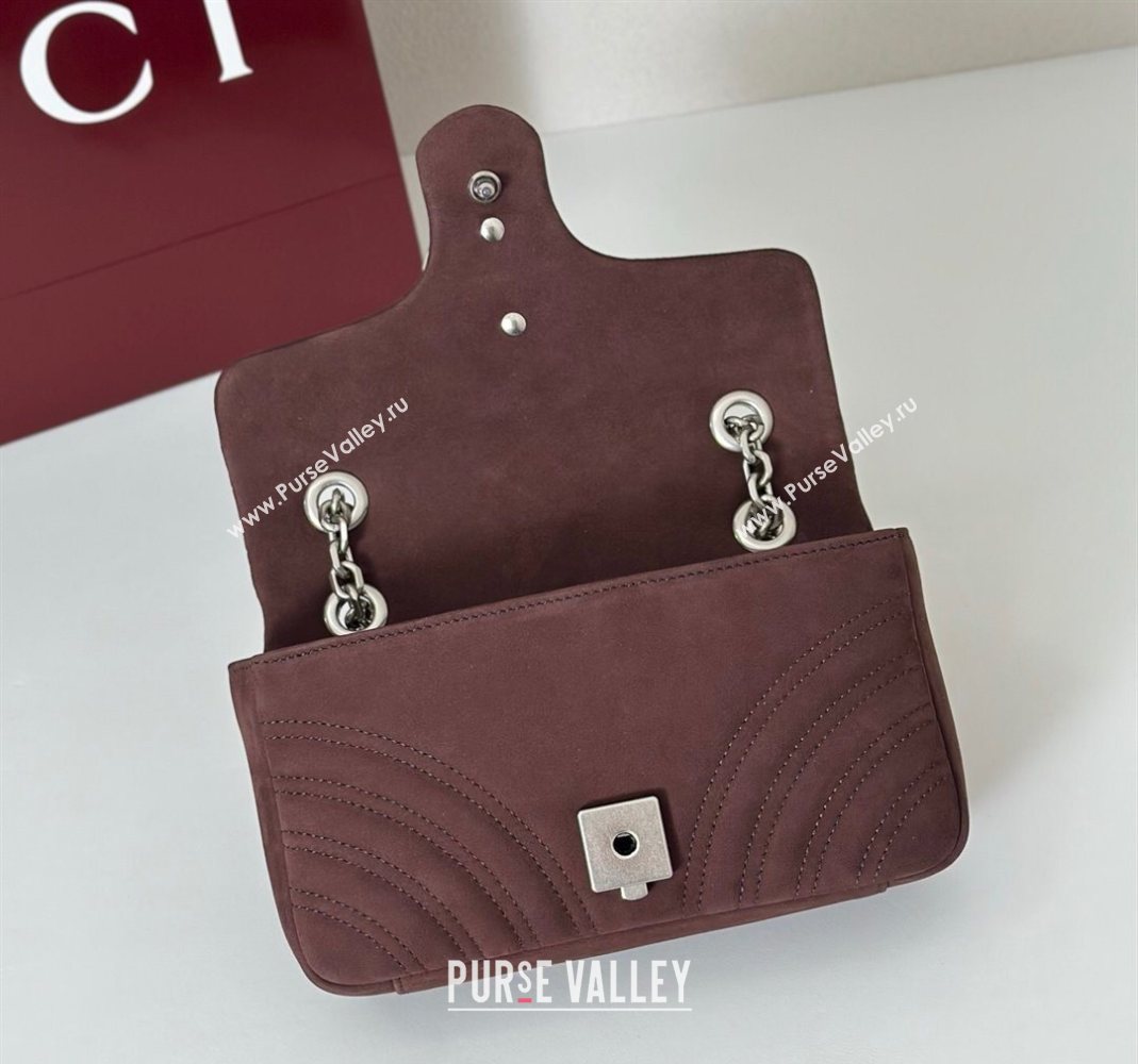 Gucci GG Marmont Small shoulder bag in Suede Dark Brown 2025 837280 (DLH-251124135)