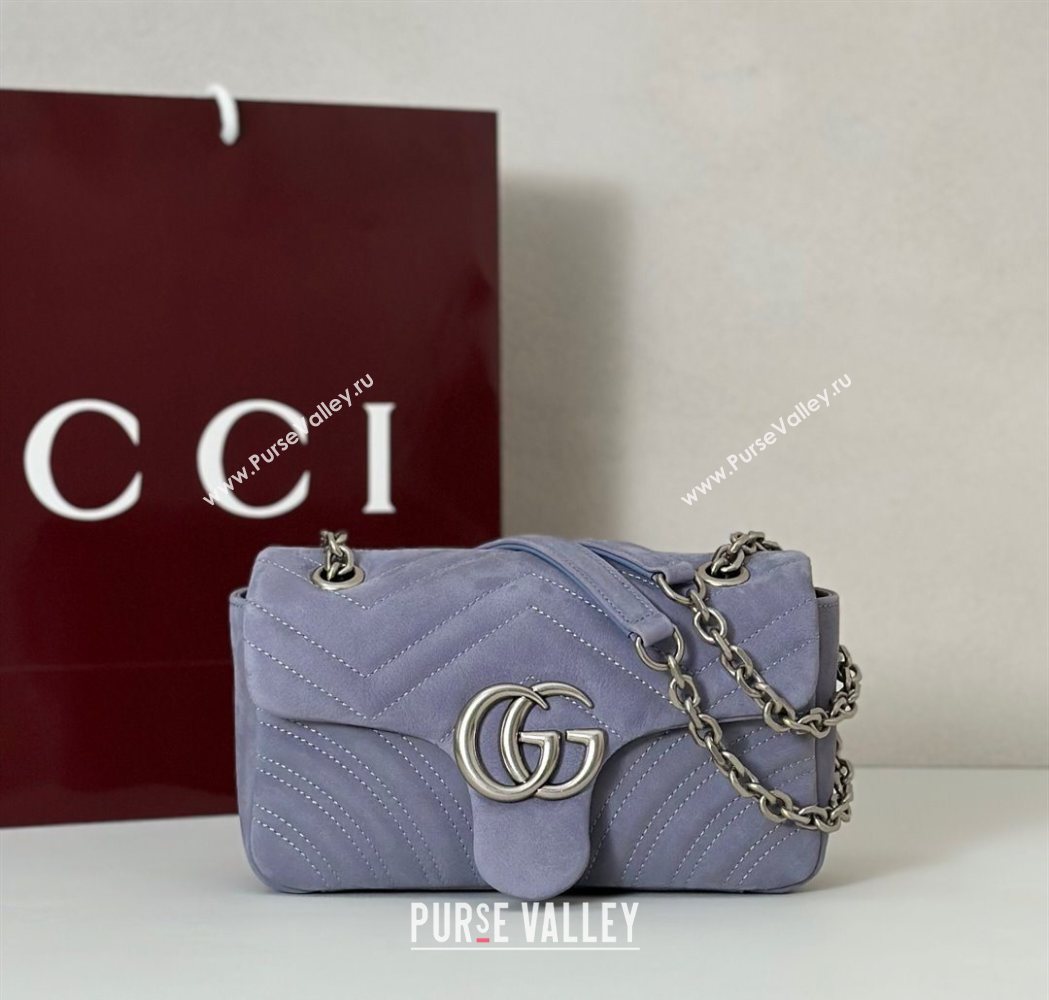 Gucci GG Marmont Small shoulder bag in Suede Dusty Blue 2025 837280 (DLH-251124136)