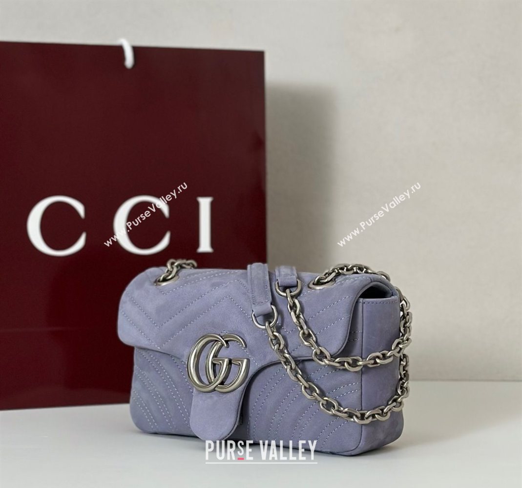 Gucci GG Marmont Small shoulder bag in Suede Dusty Blue 2025 837280 (DLH-251124136)