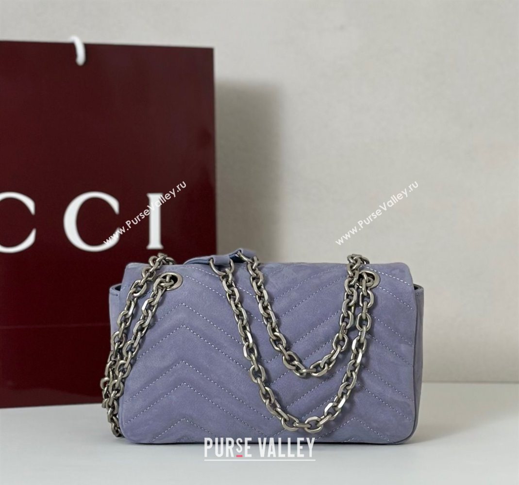 Gucci GG Marmont Small shoulder bag in Suede Dusty Blue 2025 837280 (DLH-251124136)