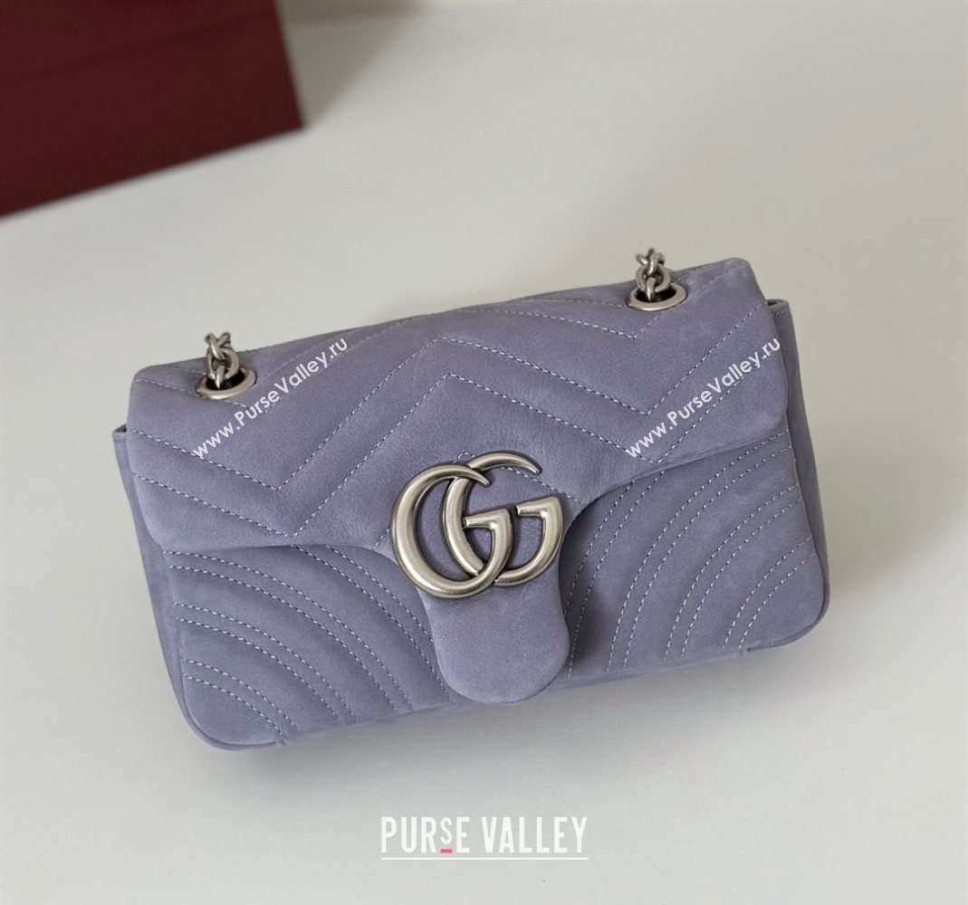 Gucci GG Marmont Small shoulder bag in Suede Dusty Blue 2025 837280 (DLH-251124136)