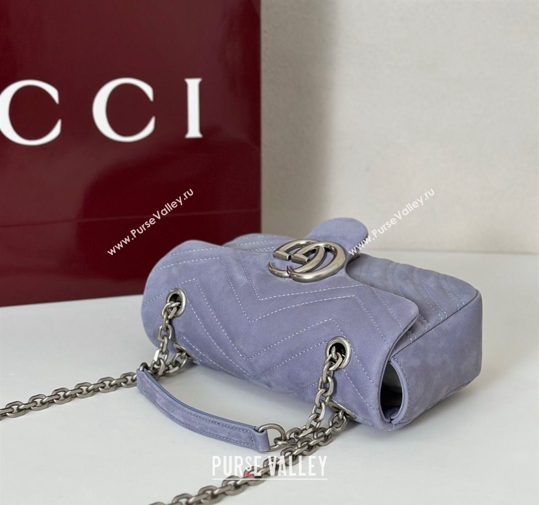 Gucci GG Marmont Small shoulder bag in Suede Dusty Blue 2025 837280 (DLH-251124136)