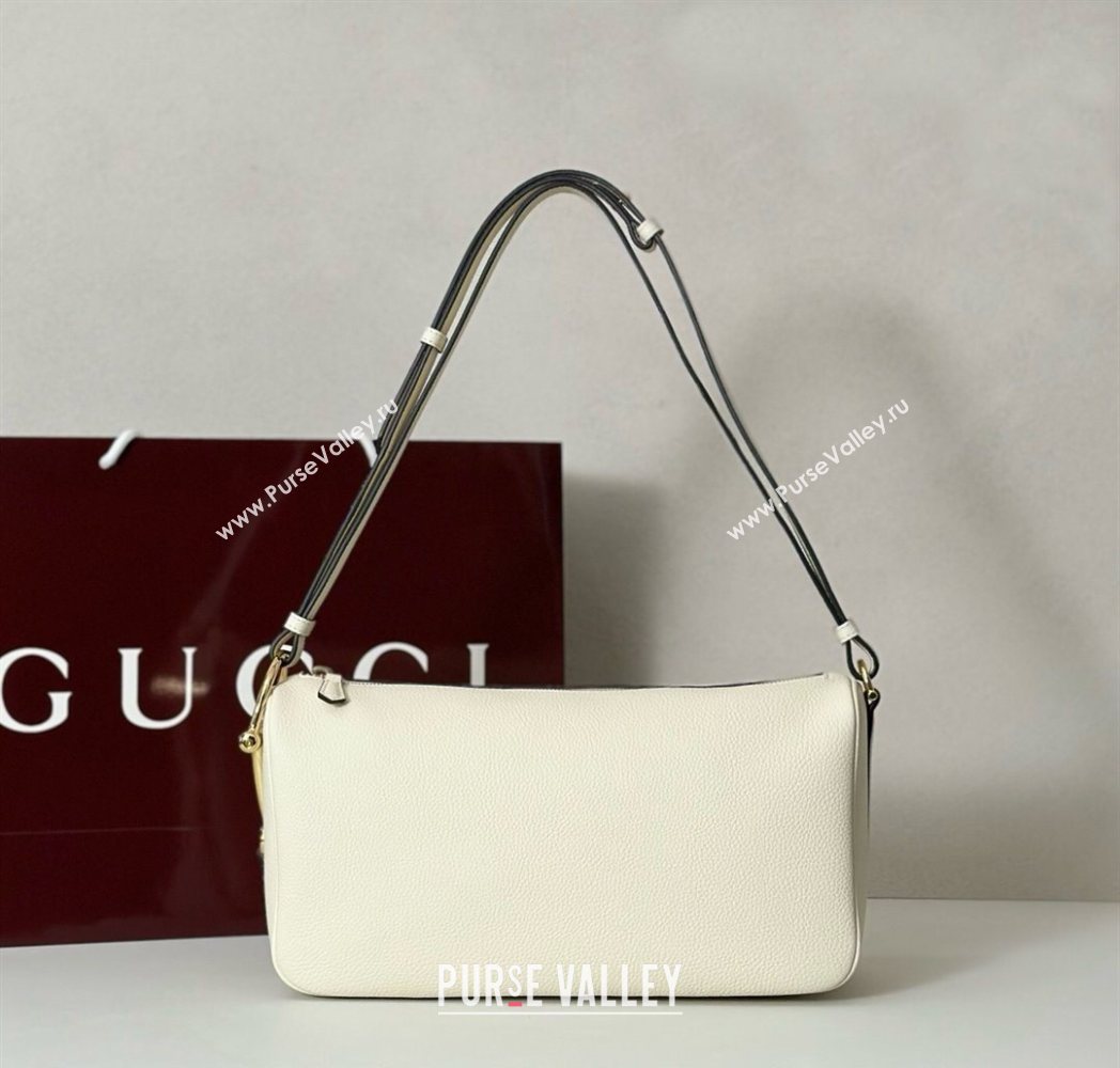 Gucci Half Horsebit medium shoulder bag in Leather White 2025 860787 (DLH-251125012)