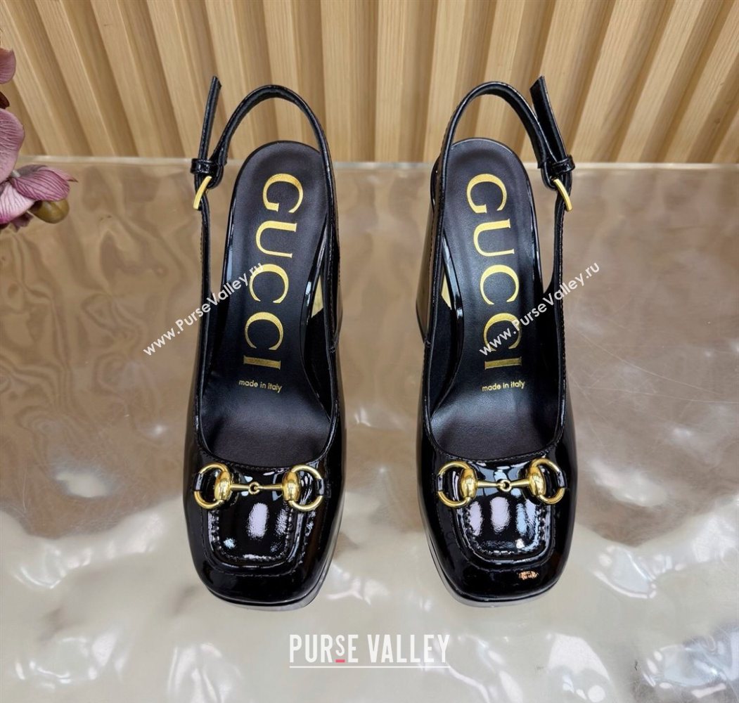 Gucci Patent Leather Platform Slingbacks Pump 11cm with Horsebit Black 20252 GG121803 (MD-251218090)