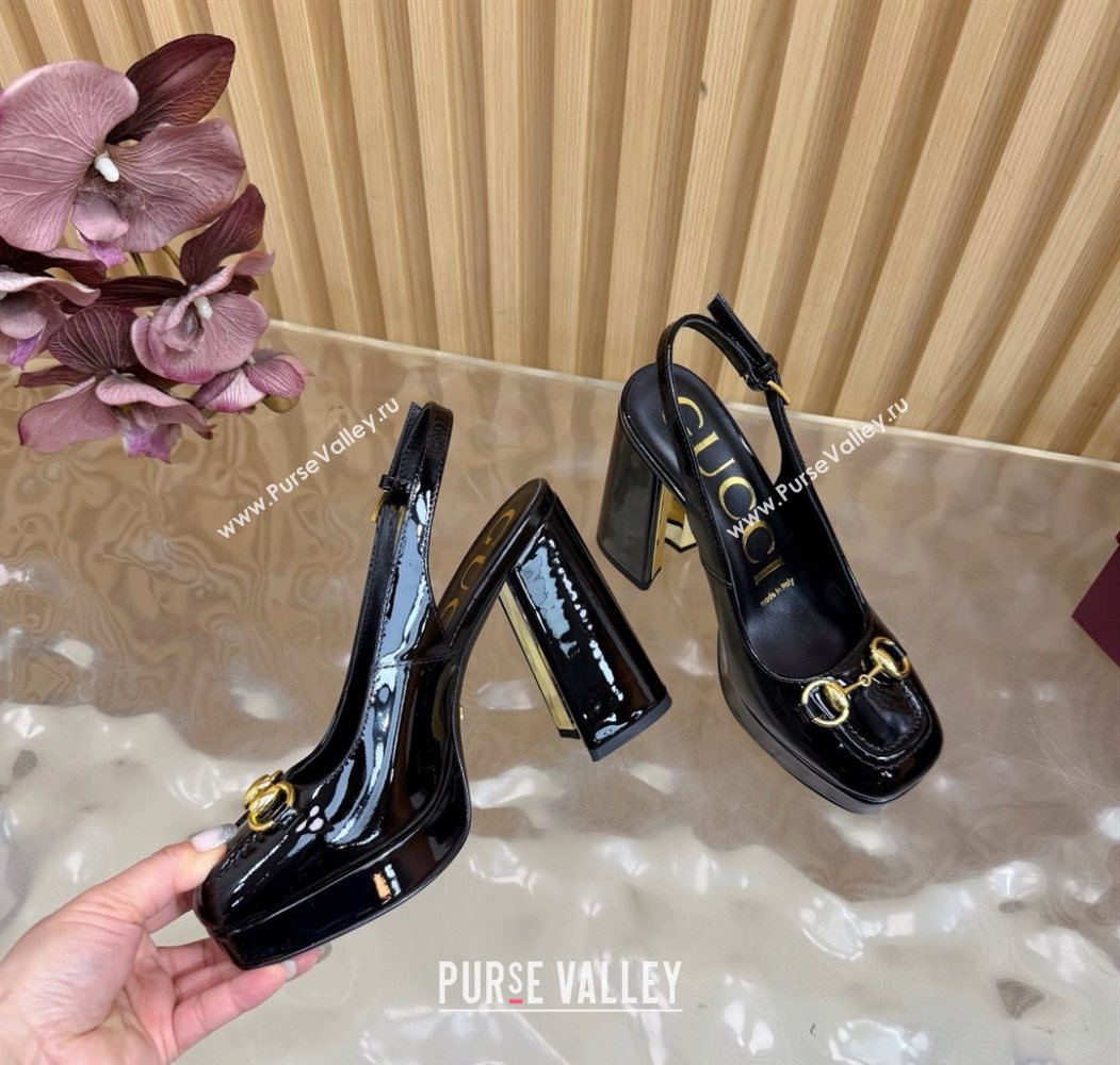 Gucci Patent Leather Platform Slingbacks Pump 11cm with Horsebit Black 20252 GG121803 (MD-251218090)