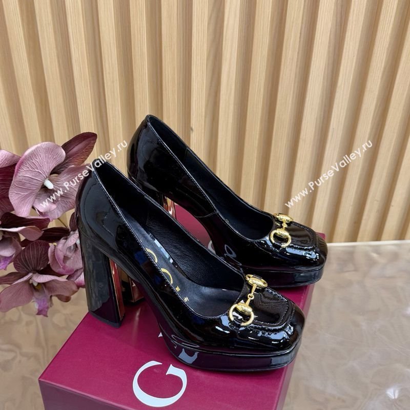 Gucci Patent Leather Platform Pumps 11cm with Horsebit Black 20252 GG121803 (MD-251218094)