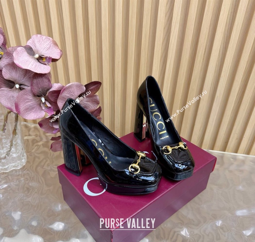 Gucci Patent Leather Platform Pumps 11cm with Horsebit Black 20252 GG121803 (MD-251218094)