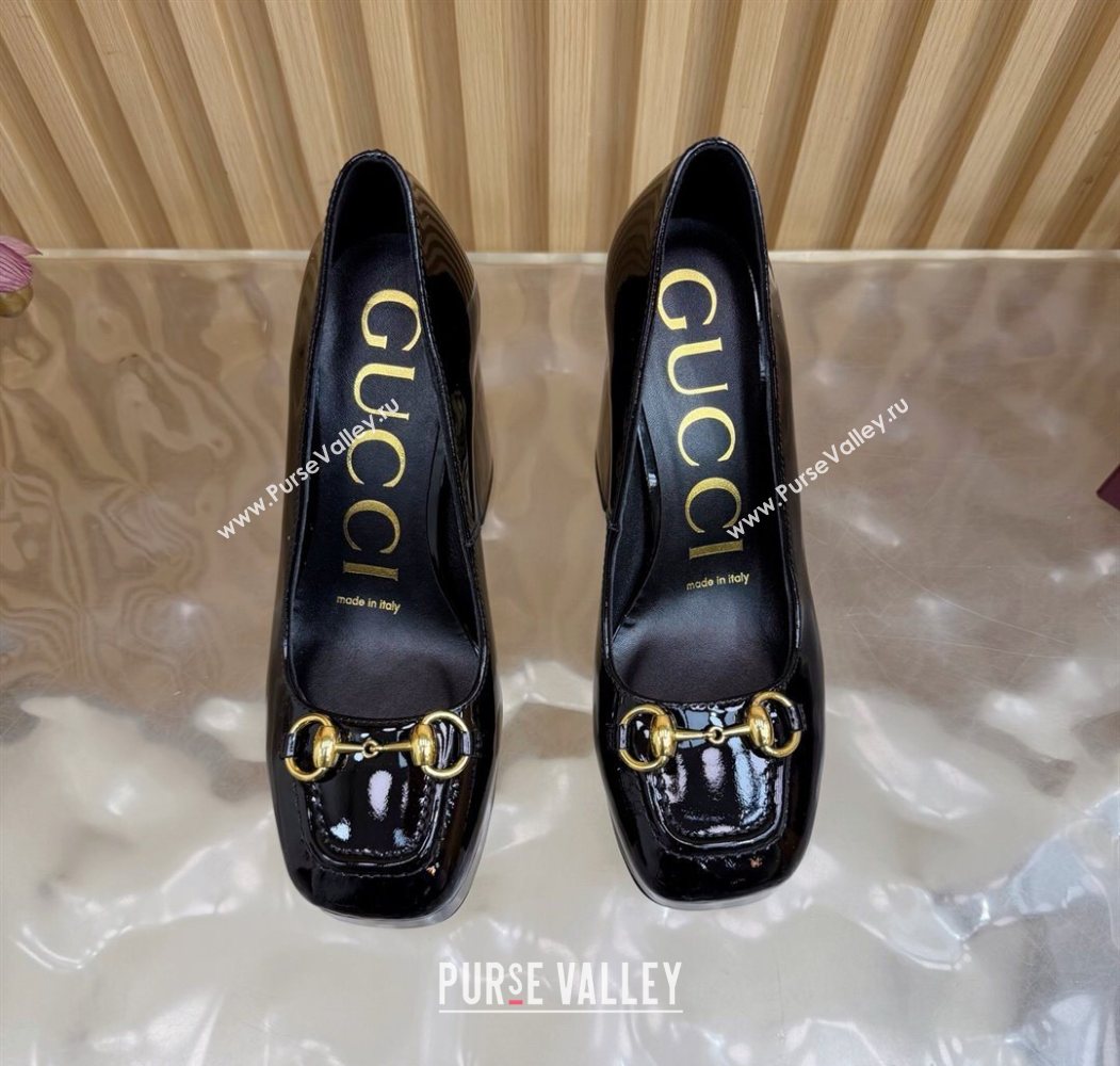Gucci Patent Leather Platform Pumps 11cm with Horsebit Black 20252 GG121803 (MD-251218094)