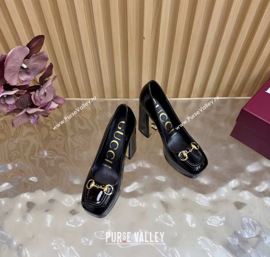 Gucci Patent Leather Platform Pumps 11cm with Horsebit Black 20252 GG121803 (MD-251218094)