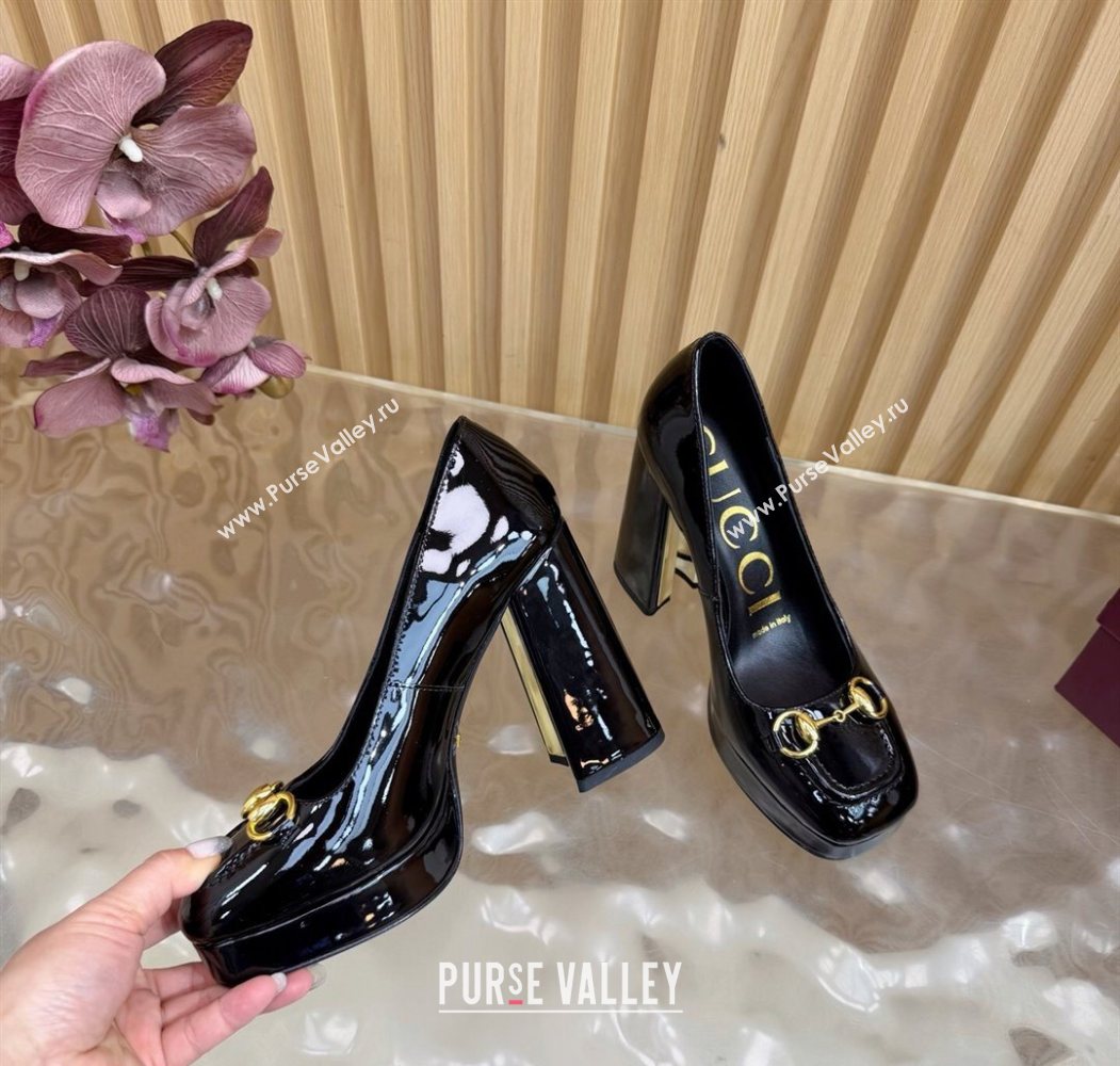 Gucci Patent Leather Platform Pumps 11cm with Horsebit Black 20252 GG121803 (MD-251218094)