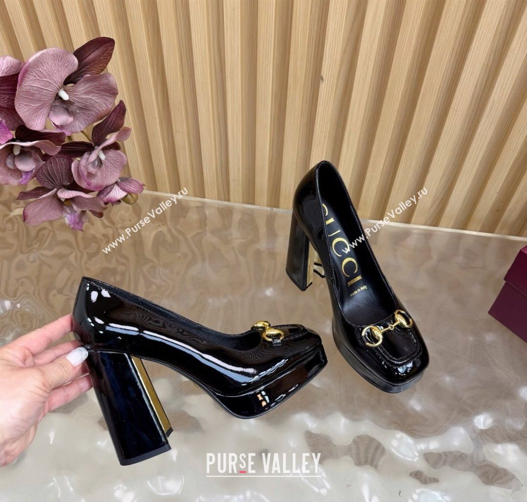 Gucci Patent Leather Platform Pumps 11cm with Horsebit Black 20252 GG121803 (MD-251218094)