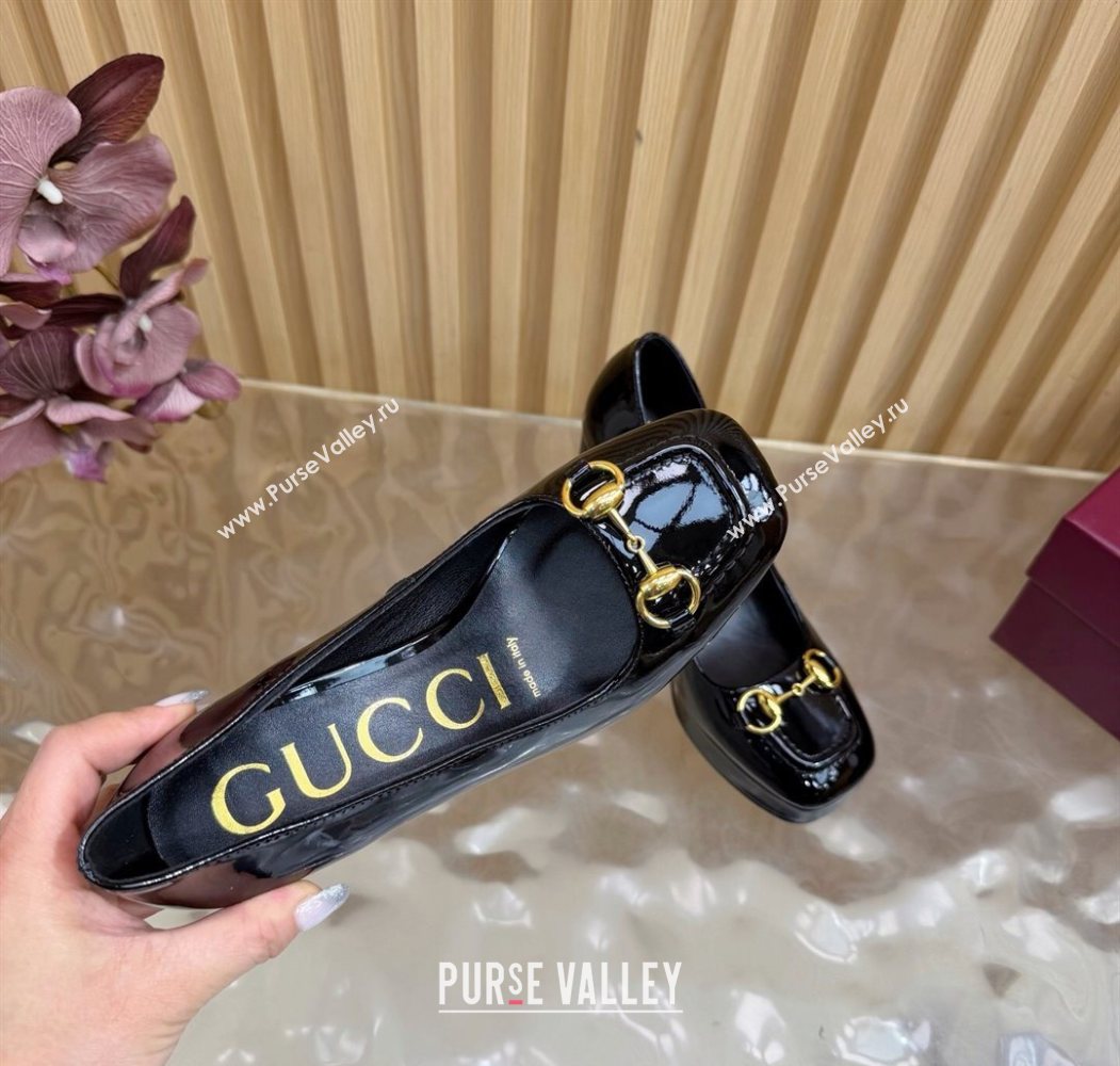 Gucci Patent Leather Platform Pumps 11cm with Horsebit Black 20252 GG121803 (MD-251218094)