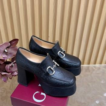 Gucci GG Leather Platform Pumps 9cm with Horsebit Black 20252 GG121804 (MD-251218096)