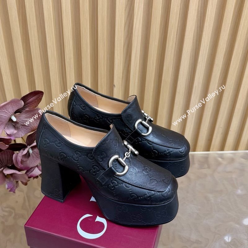 Gucci GG Leather Platform Pumps 9cm with Horsebit Black 20252 GG121804 (MD-251218096)