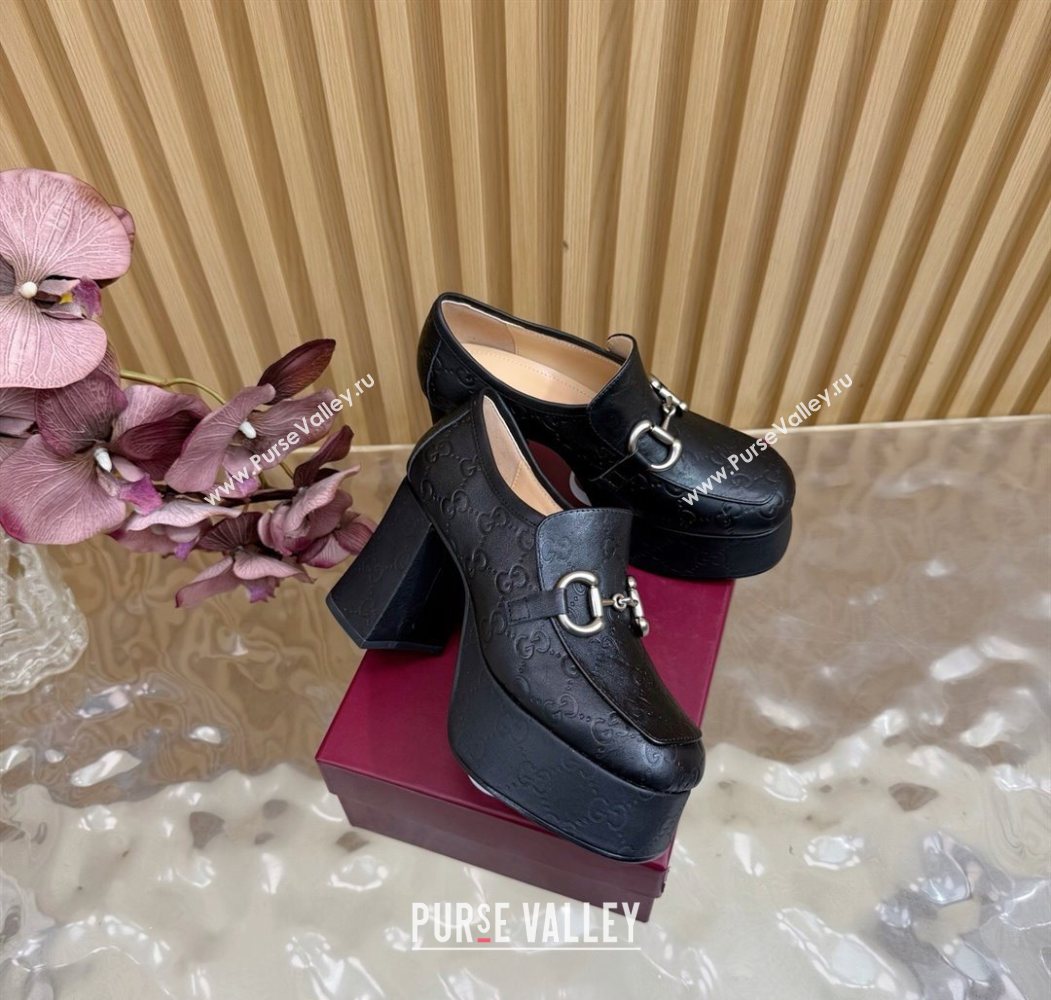 Gucci GG Leather Platform Pumps 9cm with Horsebit Black 20252 GG121804 (MD-251218096)