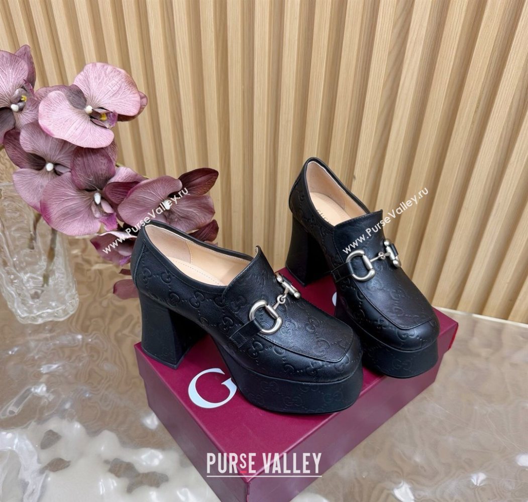 Gucci GG Leather Platform Pumps 9cm with Horsebit Black 20252 GG121804 (MD-251218096)